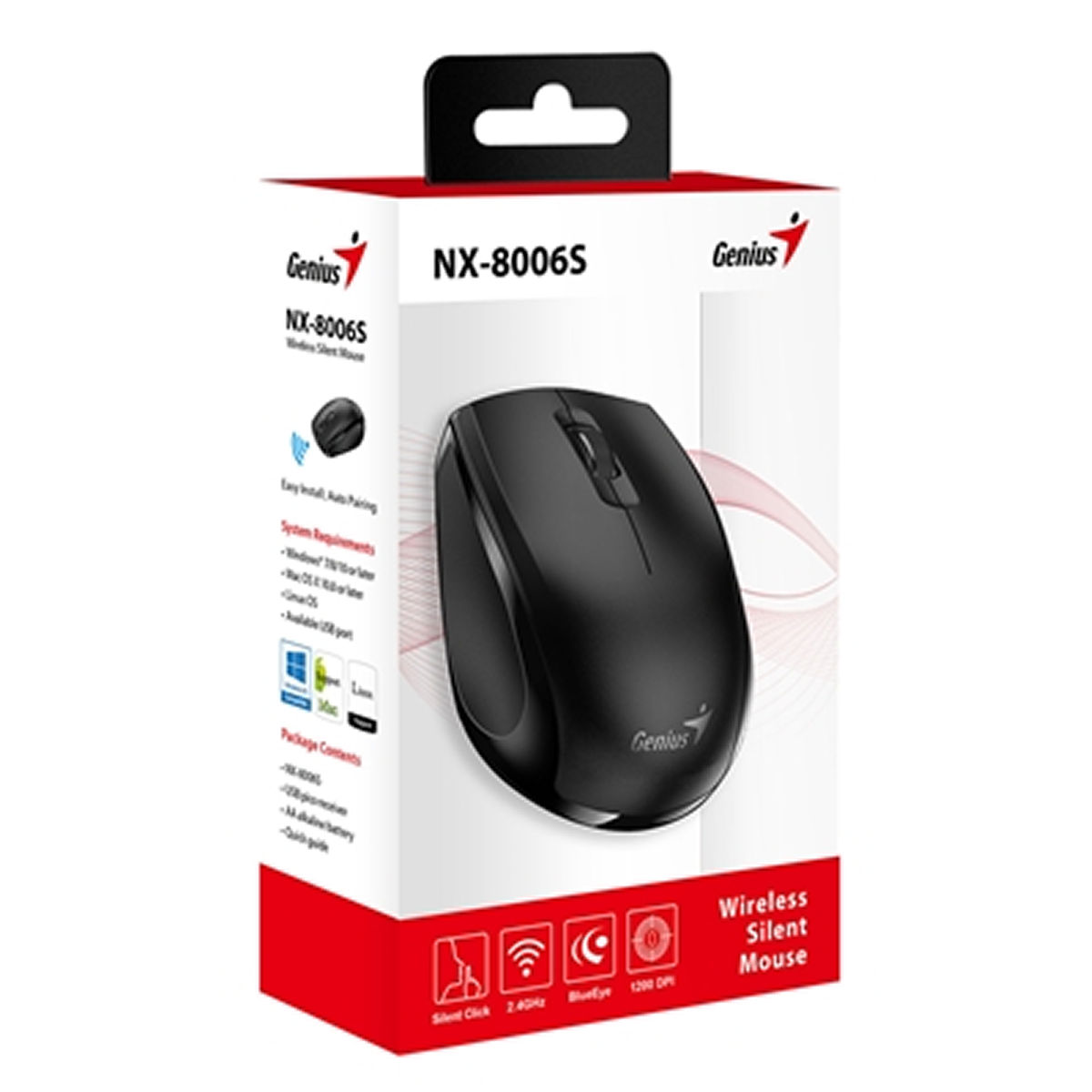 MOUSE USB WIRELESS NX-8006S BLUE EYE NEGRO GENIUS